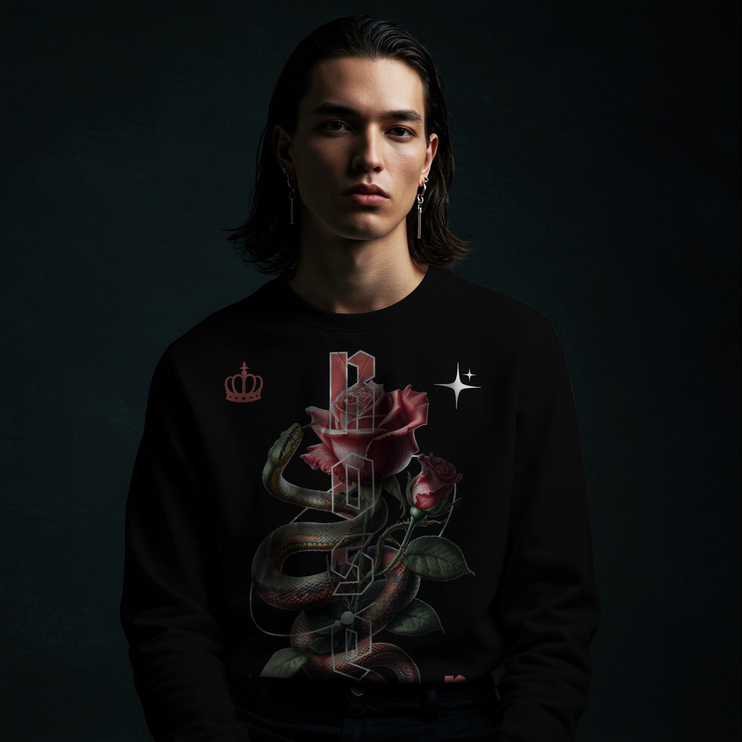 Roses & Serpent Graphic T-Shirt – Gothic Floral Streetwear