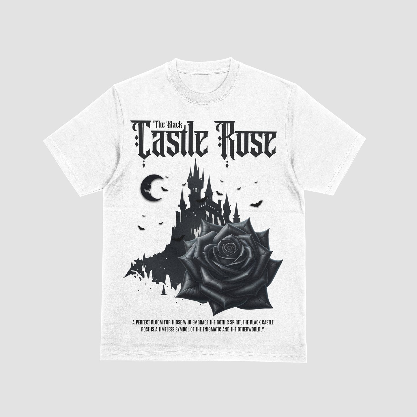 "The Black Castle Rose" Gothic Tee – Enchanted Bloom Edition