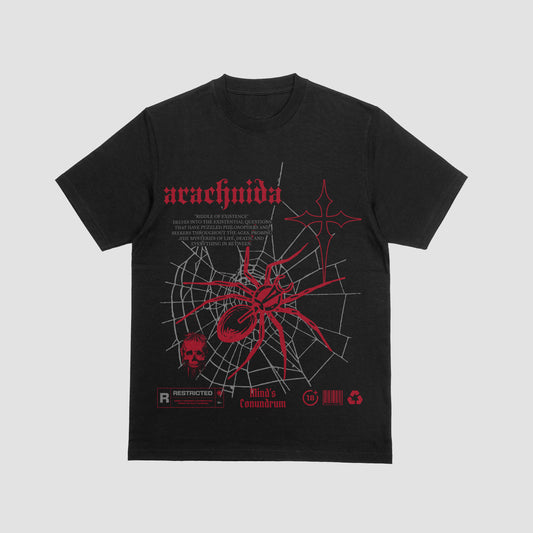 Arachnida Graphic Tee – Blood Red Gothic Web Design