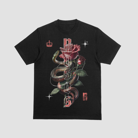 Roses & Serpent Graphic T-Shirt – Gothic Floral Streetwear