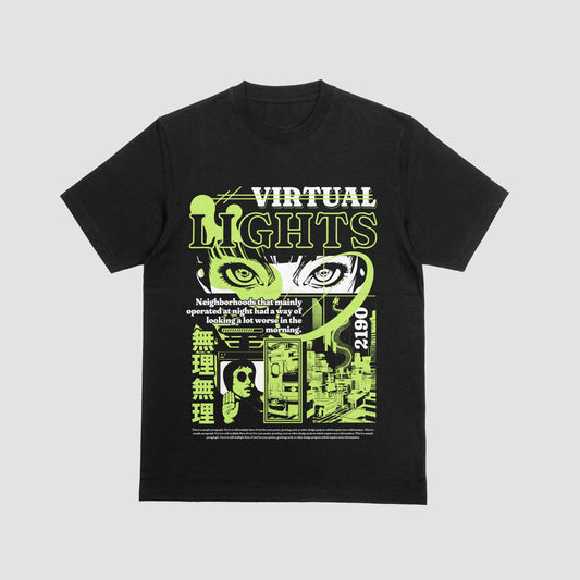 Virtual Lights – Neon Green Cyberpunk Graphic Tee