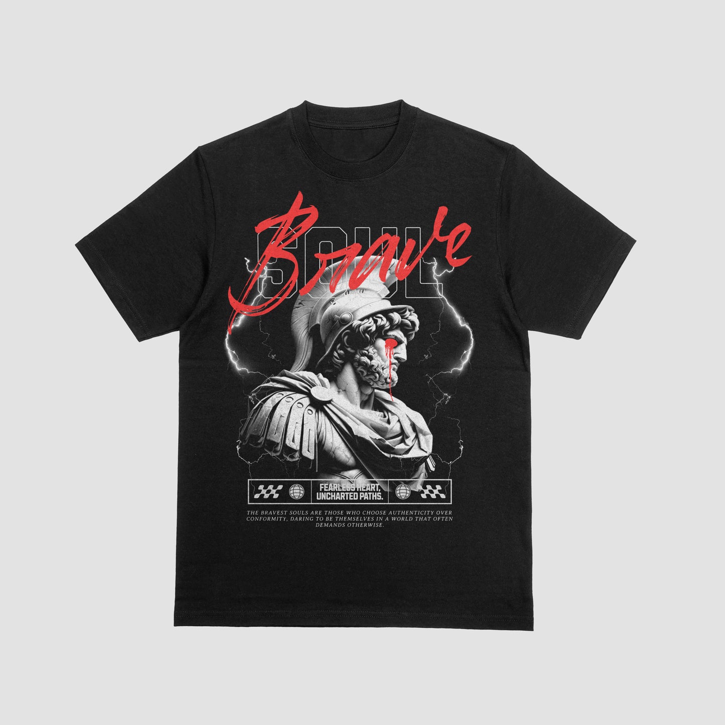 “Brave” Lightning Statue Tee – Fearless Heart Edition